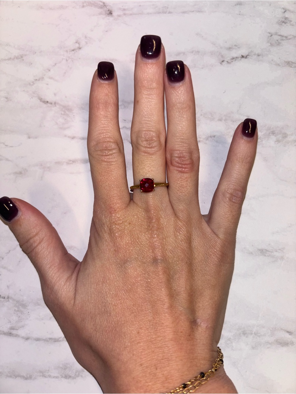 Gold Ring with Red Cushion Gemstone - Women's Jewelry